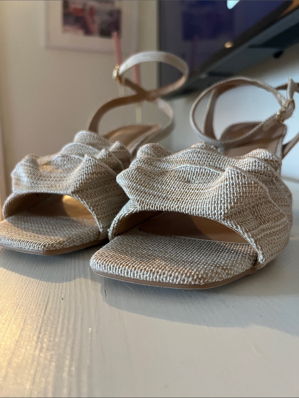 ***NEVER WORN*** a new day Beige Ruffle Block Heel Sandals - Picture 6 of 6